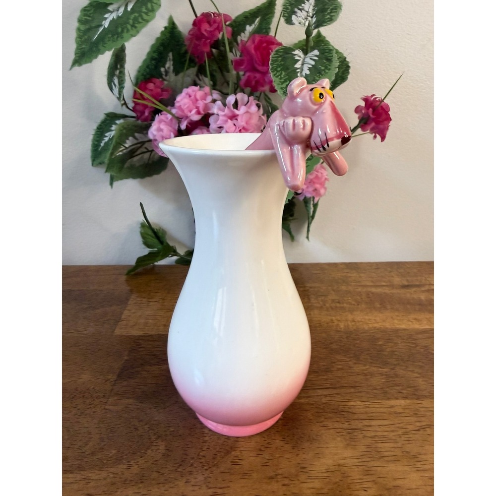 Pink Panther Bud Vase RO Japan United Artists Ceramic Vase White Pink Vintage